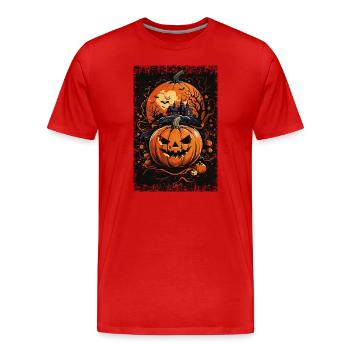 Gruseliges Halloween Design - Geisterhaus und Kürb - Männer Premium Bio T-Shirt - Rot - Vorne - Damien (186cm)