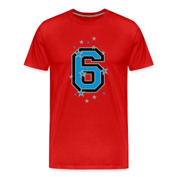 Mit Sterne verzierte Nummer Sechs - Männer Premium Bio T-Shirt - Rot - Vorne - Damien (186cm)