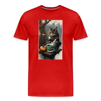Cat dressed halloween - Men's Premium Organic T-Shirt - red - Front - Damien (186cm)