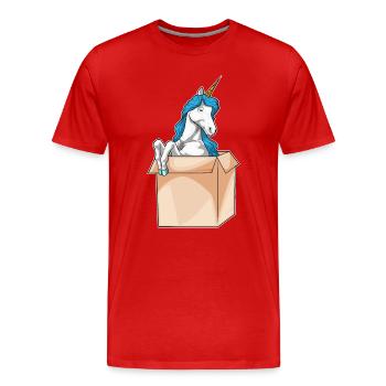 Einhorn Karton - Männer Premium Bio T-Shirt - Rot - Vorne - Damien (186cm)