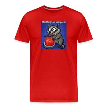 Raccoon Self-Destruct Meme - Men's Premium Organic T-Shirt - red - Front - Damien (186cm)