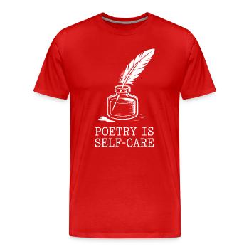 Poesie als Selbstfürsorge-Feder - Männer Premium Bio T-Shirt - Rot - Vorne - Damien (186cm)