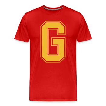 Monogram Red Yellow College House Initial G - Men's Premium Organic T-Shirt - red - Front - Damien (186cm)