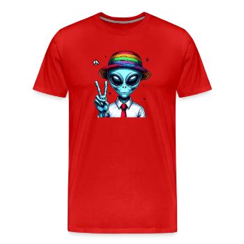 Alien Shows Peace - Men's Premium Organic T-Shirt - red - Front - Damien (186cm)