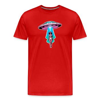 Une femme est victime d’un enlèvement extraterrestre par un OVNI. - T-shirt bio Premium Homme - rouge - Devant - Damien (186cm)