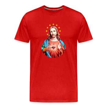 Jésus-Christ | Halo avec les étoiles d’Europe - T-shirt bio Premium Homme - rouge - Devant - Damien (186cm)