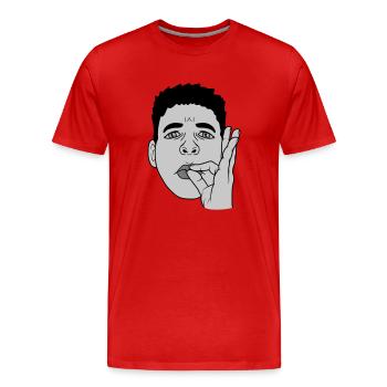 Mouth kiss hand gesture face - Men's Premium Organic T-Shirt - red - Front - Damien (186cm)