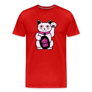 Maneki Waving Chat - T-shirt bio Premium Homme - rouge - Devant - Damien (186cm)