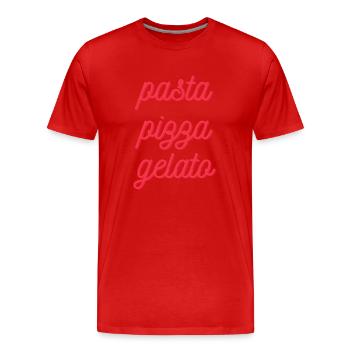 Pizza Pasta Gelato – Italian Food TypographyDesign - T-shirt bio Premium Homme - rouge - Devant - Damien (186cm)