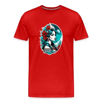 Indische Prinzessin - Aztek - Männer Premium Bio T-Shirt - Rot - Vorne - Damien (186cm)