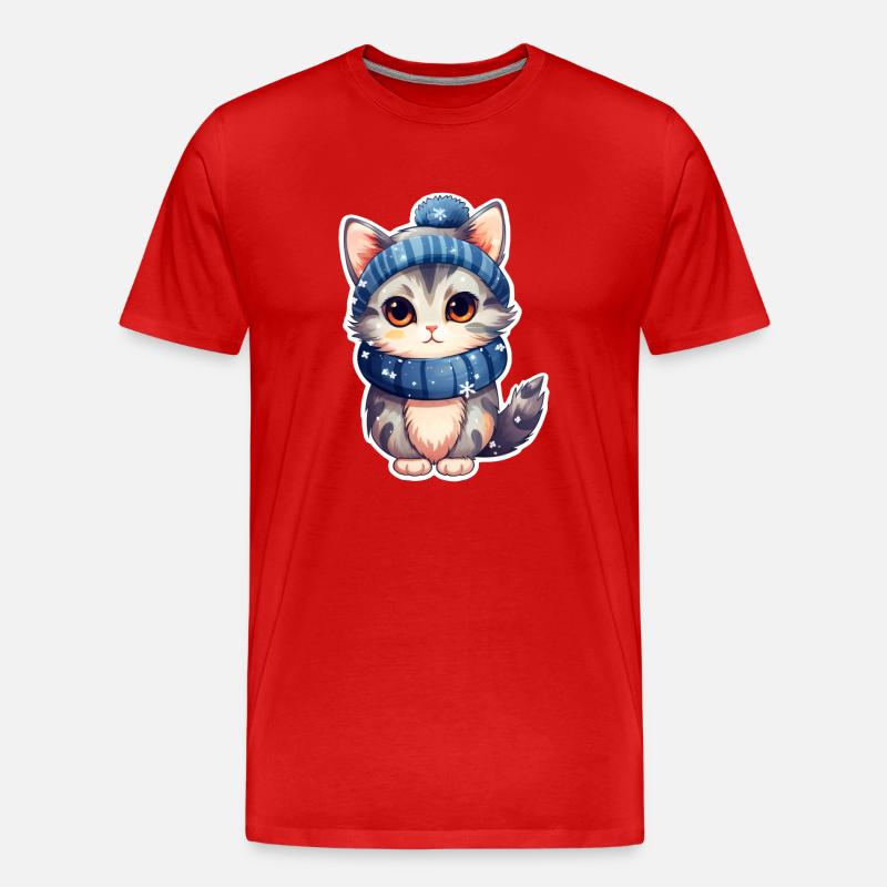Schneekätzchen - Männer Premium Bio T-Shirt - Rot