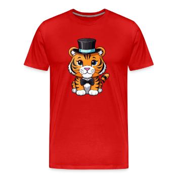 Tigre avec un chapeau et nœud papillon - T-shirt bio Premium Homme - rouge - Devant - Damien (186cm)