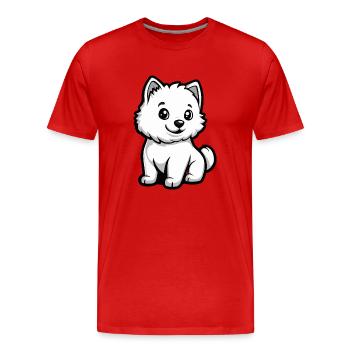 Samoyède chien bande dessinée mignon - T-shirt bio Premium Homme - rouge - Devant - Damien (186cm)