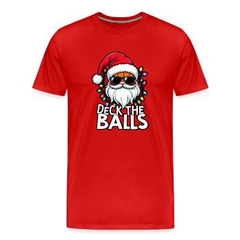 Basketball Im Weihnachtsmannkostüm "Deck The Balls - Männer Premium Bio T-Shirt - Rot - Vorne - Damien (186cm)