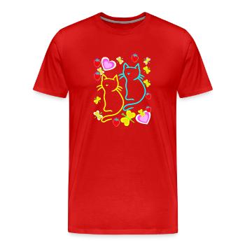 Sommer Katzen Katze Sommerzeit - Männer Premium Bio T-Shirt - Rot - Vorne - Damien (186cm)