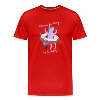 Donut Worry Einhorn Unicorn Reifen weiß - Männer Premium Bio T-Shirt - Rot - Vorne - Damien (186cm)