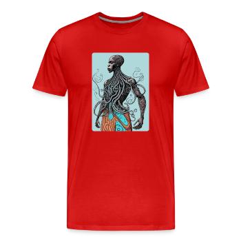 Mystique et mystérieux mi-afro, mi-octopu - T-shirt bio Premium Homme - rouge - Devant - Damien (186cm)