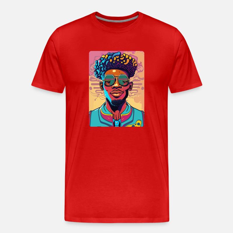 Cooler Afro-Mann mit Brille - Männer Premium Bio T-Shirt - Rot