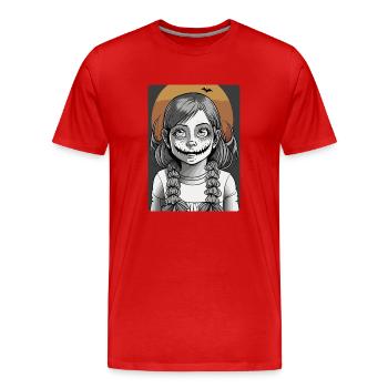 Beängstigendes kleines Mädchen mit schrecklichem Mund - Männer Premium Bio T-Shirt - Rot - Vorne - Damien (186cm)
