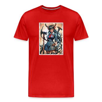 Hier kommt Ärger - Männer Premium Bio T-Shirt - Rot - Vorne - Damien (186cm)