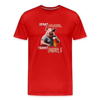Spart Wasser, trinkt Bier!-Lustige Party Sau - Männer Premium Bio T-Shirt - Rot - Vorne - Damien (186cm)
