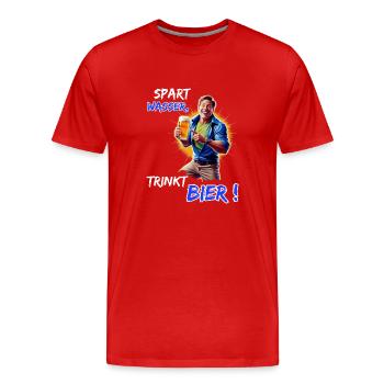 Spart Wasser, trinkt Bier!-Lustiges Party Outfit - Männer Premium Bio T-Shirt - Rot - Vorne - Damien (186cm)