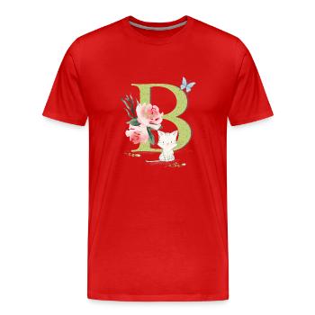 Anfangsbuchstabe B mit Katze - Männer Premium Bio T-Shirt - Rot - Vorne - Damien (186cm)