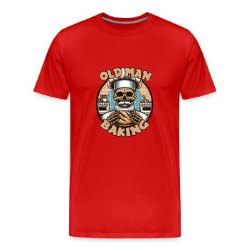 Old Man Baking Skull mit Bäckermütze mit Brot - Männer Premium Bio T-Shirt - Rot - Vorne - Damien (186cm)