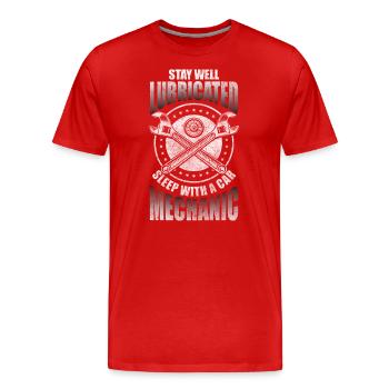 Mécaniques Mécaniques Mécaniques Mécaniques Mécaniques - T-shirt bio Premium Homme - rouge - Devant - Damien (186cm)