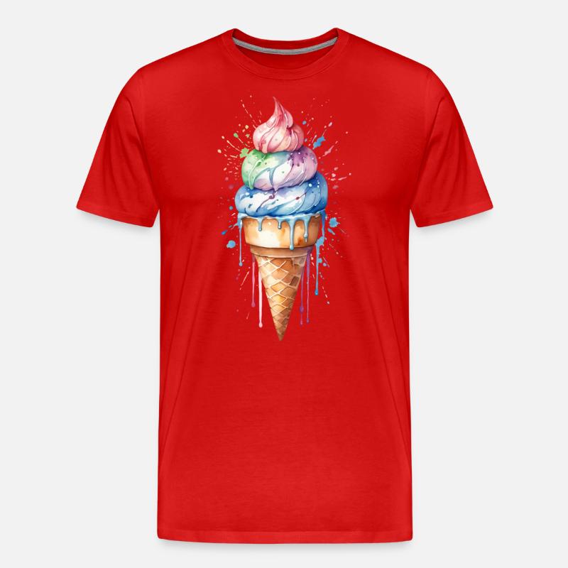 Rainbow Delight: Aquarell-Eistüte - Männer Premium Bio T-Shirt - Rot