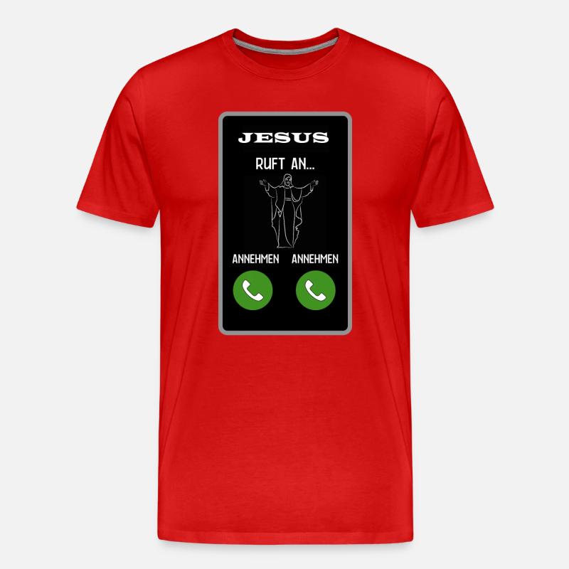 Jesus ruft an - Männer Premium Bio T-Shirt - Rot