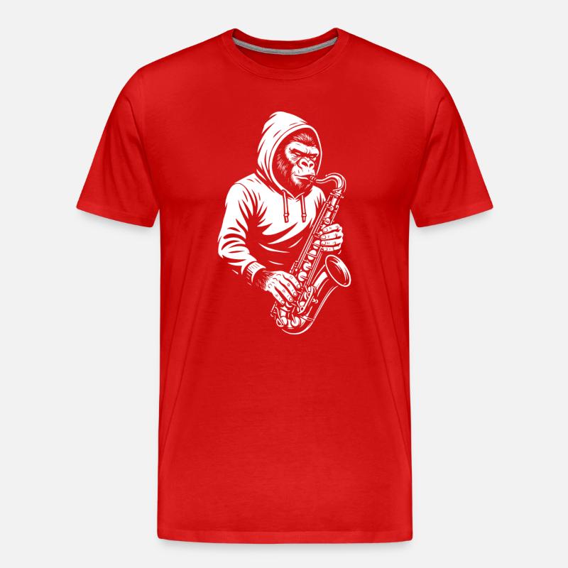 Affe im Kapuzenpullover Saxophon Design - Männer Premium Bio T-Shirt - Rot