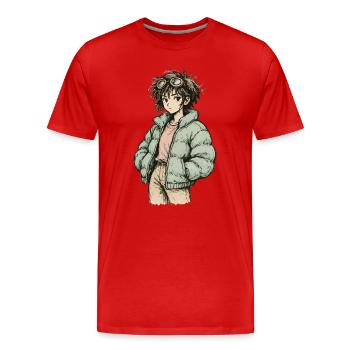 Patineuse indie en veste bouffante menthe - T-shirt bio Premium Homme - rouge - Devant - Damien (186cm)