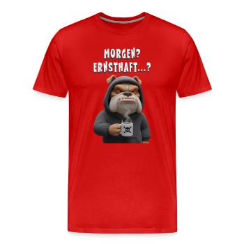Grummelige Bulldogge mit Kaffee Spruch - Männer Premium Bio T-Shirt - Rot - Vorne - Damien (186cm)