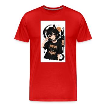 Neko Nachtkatze Shirt - Männer Premium Bio T-Shirt - Rot - Vorne - Damien (186cm)