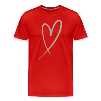 Cœur de Greige Une Ligne | Conception minimale - T-shirt bio Premium Homme - rouge - Devant - Damien (186cm)