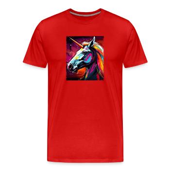 Einhorn Portrait - Männer Premium Bio T-Shirt - Rot - Vorne - Damien (186cm)