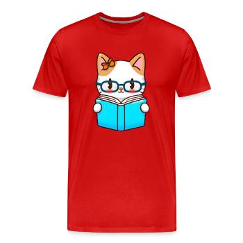 Kawaii Katze Liest Buch Kater Literatur - Männer Premium Bio T-Shirt - Rot - Vorne - Damien (186cm)