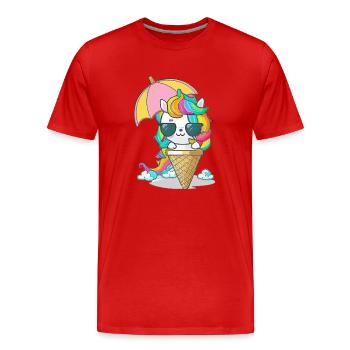 Einhorn mit Eiscreme - Die perfekte Kombination - Männer Premium Bio T-Shirt - Rot - Vorne - Damien (186cm)