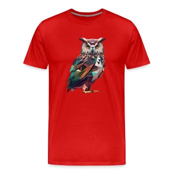 Magnificent Polygon Owl – Bird Art - Men's Premium Organic T-Shirt - red - Front - Damien (186cm)