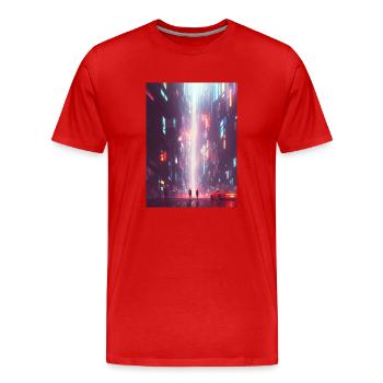 Dunkle Stadt in der Zukunft - Sci Fi - Neon Noir - Männer Premium Bio T-Shirt - Rot - Vorne - Damien (186cm)