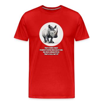 Rhinozeros (Nashorn) mit Turnschuhen- english - Männer Premium Bio T-Shirt - Rot - Vorne - Damien (186cm)