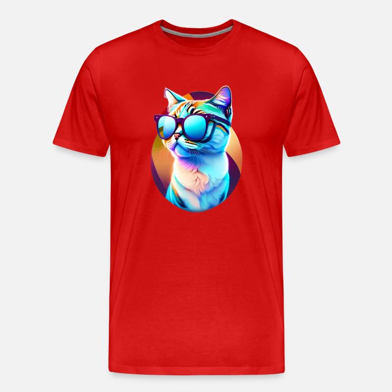 Brillenkatze - Männer Premium Bio T-Shirt - Rot