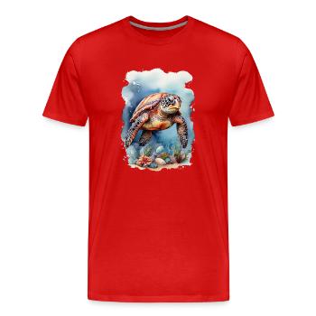 Meers Schildkröte unter Wasser - Männer Premium Bio T-Shirt - Rot - Vorne - Damien (186cm)