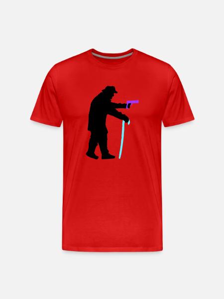 Grandpa robber silhouette with walking stick and gun - Men's Premium Organic T-Shirt - red
