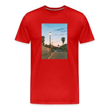 Entspannung und Gelassenheit - Abendsonne - Männer Premium Bio T-Shirt - Rot - Vorne - Damien (186cm)