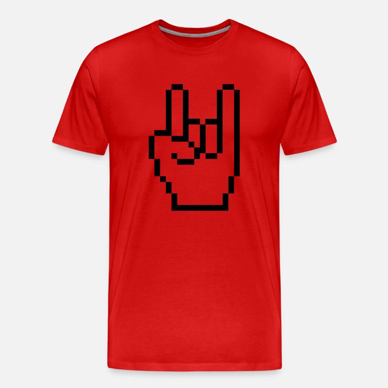 rock pixel hand - Männer Premium Bio T-Shirt - Rot