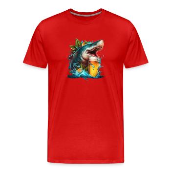Cool shark drinking beer - Men's Premium Organic T-Shirt - red - Front - Damien (186cm)