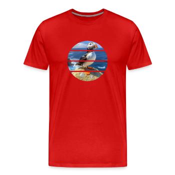 Macareux sur une falaise - T-shirt bio Premium Homme - rouge - Devant - Damien (186cm)
