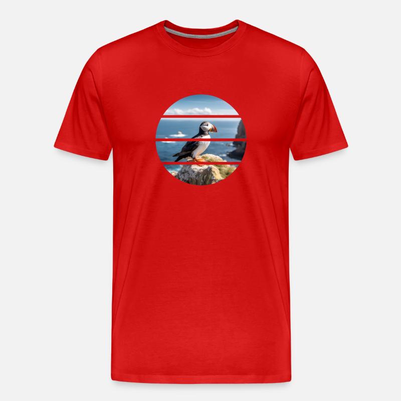 Puffin on a cliff - Männer Premium Bio T-Shirt - Rot